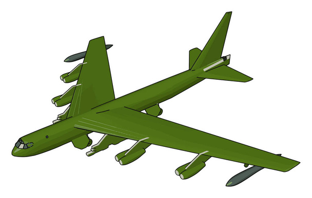Green military airplane with missiles vector illustration on white background - Vector, Image