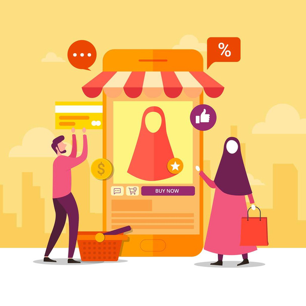 Concept moderne de design plat de magasinage en ligne avec des petites personnes décorées caractère - Vecteur, image