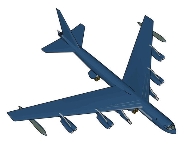 Blue millitary airplane with missiles vector illustration on white background - Vetor, Imagem