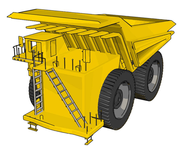 Vector illustration of an yellow dumper truck white background - Vector, Image