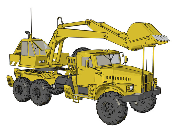Ilustração do vetor 3D da máquina grande amarela da escavadeira no fundo branco
 - Vetor, Imagem
