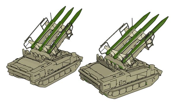 3D vektor illusztráció fehér alapon egy katonai rakéta tank - Vektor, kép