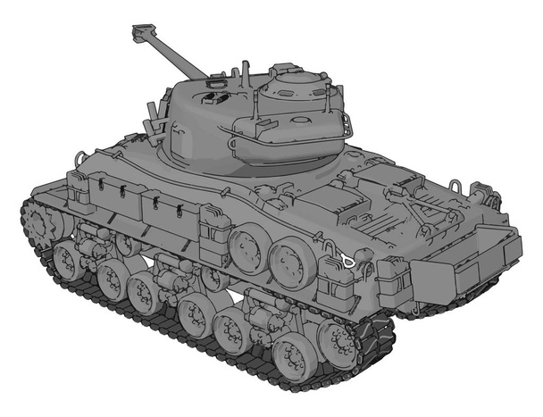 Ilustración vectorial 3D sobre fondo blanco de un tanque militar gris
 - Vector, Imagen