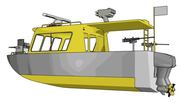 3D-Vektorillustration auf weißem Hintergrund eines grau-gelben Militärbootes - Vektor, Bild