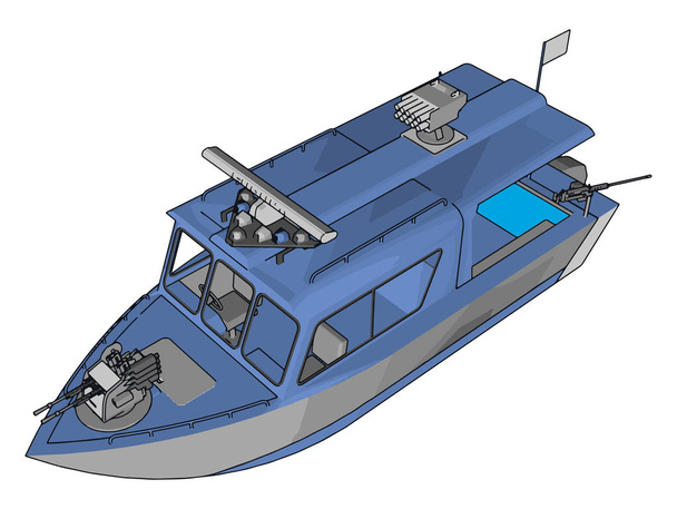 Ilustración vectorial 3D sobre fondo blanco de un barco militar gris y azul
 - Vector, imagen