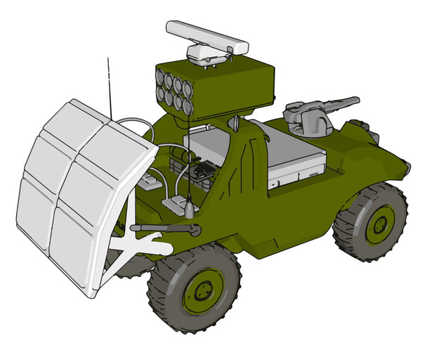 Ilustração vetorial 3D sobre fundo branco de um veículo de lançamento de mísseis militares
 - Vetor, Imagem