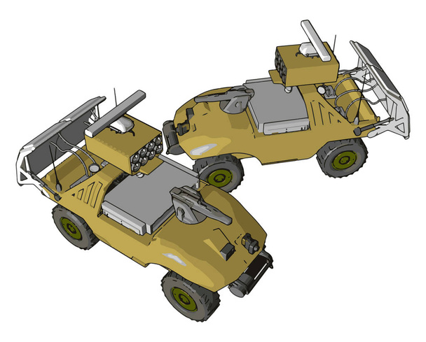 3D vector illustration on white background of military missile launch vehicles - Vektor, Bild