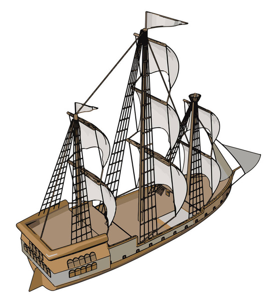 Jednoduchá vektorová ilustrace staré Plachetní lodi bílý backgorund - Vektor, obrázek