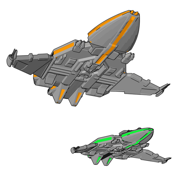 Fantasy spacecrafts vector illustration non white background - Vector, Image