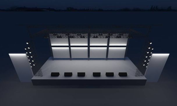 3D escenario concierto evento led tv luz noche puesta en escena al aire libre renderizar ilustración
 - Foto, imagen