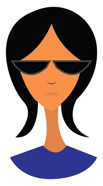 Ritratto di una giovane donna con capelli neri corti e occhiali da sole disegno a colori vettoriale o illustrazione
  - Vettoriali, immagini