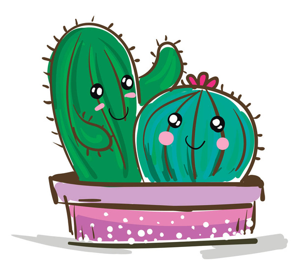 Kaktusové rostliny se usmívají z kulatého - Vektor, obrázek