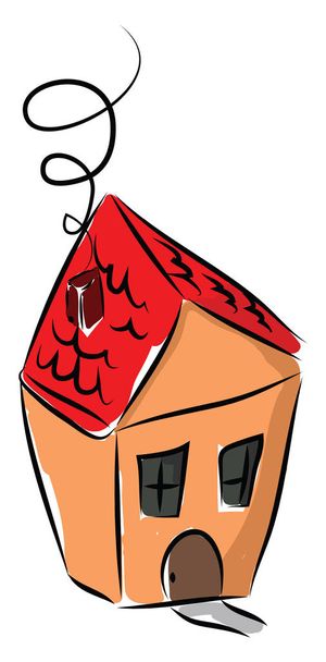 A small house with red roof vector or color illustration - Vector, Image