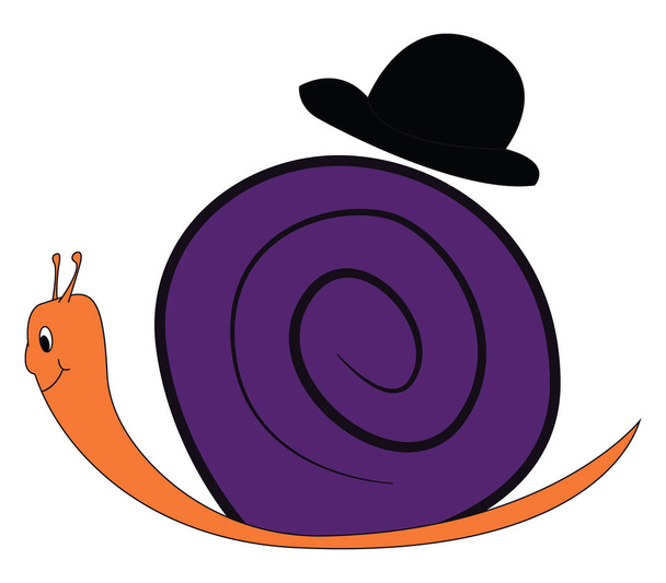 Desenhos animados bonitos de um caracol roxo com uma ilustração do vetor do chapéu preto no fundo branco
 - Vetor, Imagem