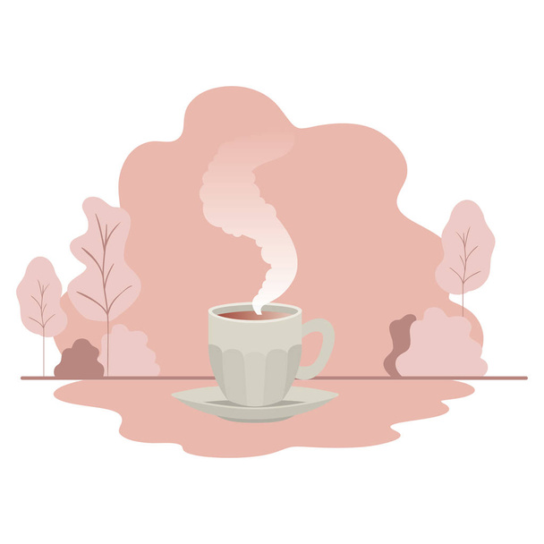 cup of coffee with plate isolated icon - Vector, Image