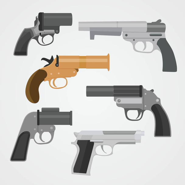 Set pistol weapon collections Vector Illustration - Vector, Image