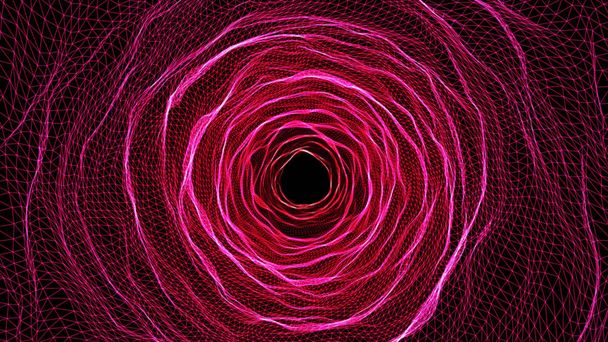 3D illustration rendering futuristic pink grid wire mesh tunnel, - Photo, Image