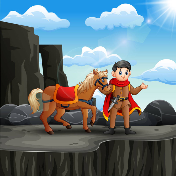Príncipe con su caballo en el acantilado
 - Vector, Imagen