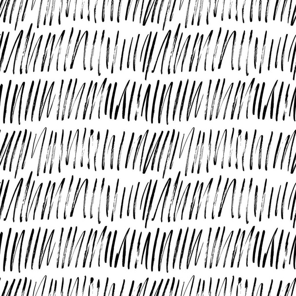 Grunge hatches hand drawn vector seamless pattern. Broken, zig zag lines paintbrush drawing.  - ベクター画像