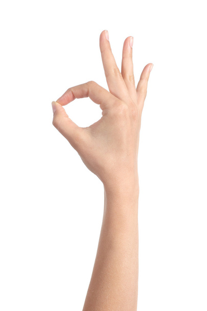 Woman hand making ok gesture - Foto, afbeelding