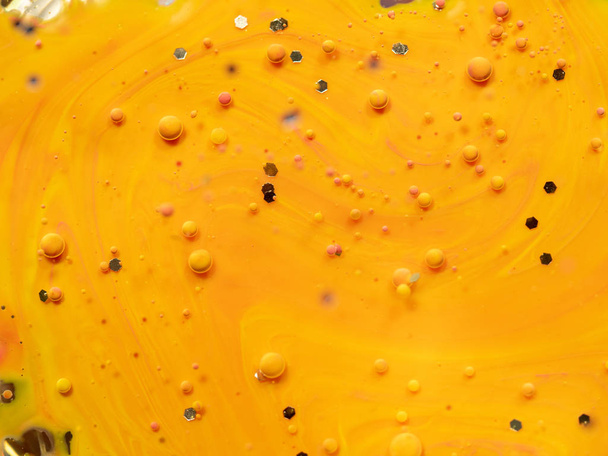 Pattern of multicolour spheres and hexagons on abstract background. Close up macro shot. Blurred background. Selective soft focus. Abstract orange universe. Colourful space of bubbles. - Zdjęcie, obraz