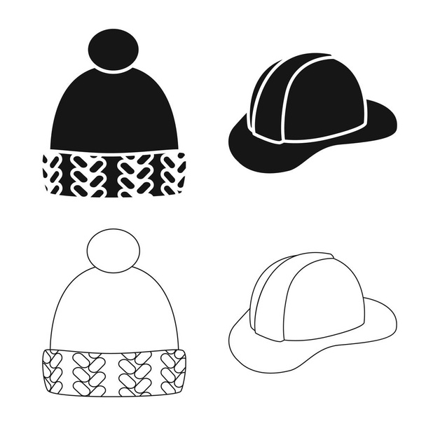 Vectorillustratie van kleding en cap logo. Inzameling van kleding en baret voorraad vectorillustratie. - Vector, afbeelding