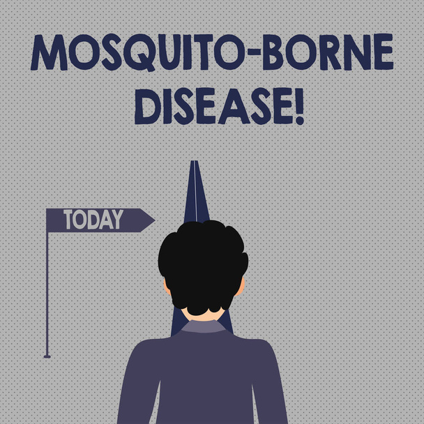 Pisanie notatki pokazano Mosquito Borne choroby. Business Photo gablota choroby spowodowane pasożyty przenoszone przez komary człowiek odległość od siebie i blokowanie widok prostej wąskiej ścieżce. - Zdjęcie, obraz