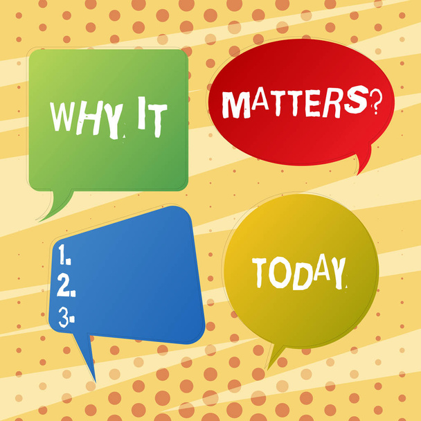 Handwriting text writing Why It Matters question. Concept meaning ask demonstrating about something he think is important Blank Speech Bubble Sticker in Different Shapes and Color for Multiple Chat. - Photo, Image