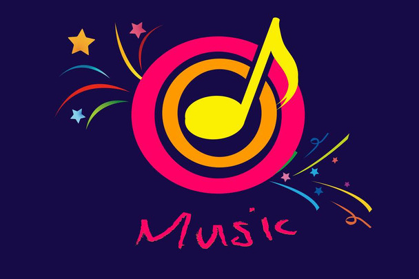 Projekt logo muzyka na ciemnym tle-ilustracja - Zdjęcie, obraz