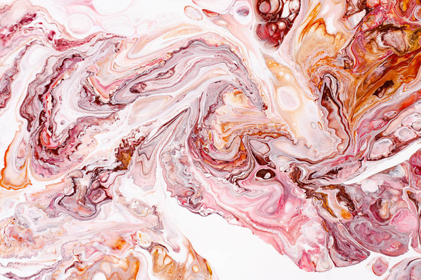 Hand painted backgrounds. Pink, white, brown and yellow mixed acrylic paints. Liquid marble texture. Applicable for printable, design packaging, cards, placard, covers, textile and decor interior - Valokuva, kuva