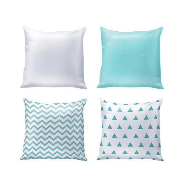 Векторні пусті та надруковані подушки в біло-блакитних кольорах ізольовані на фоні
 - Вектор, зображення