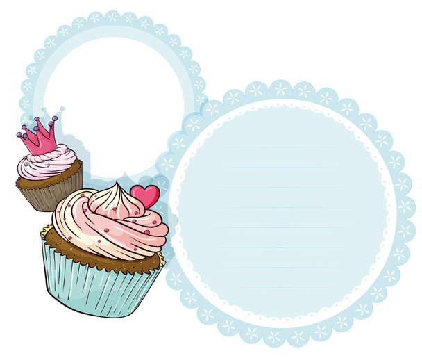 Papelería redonda con dos cupcakes
 - Vector, imagen