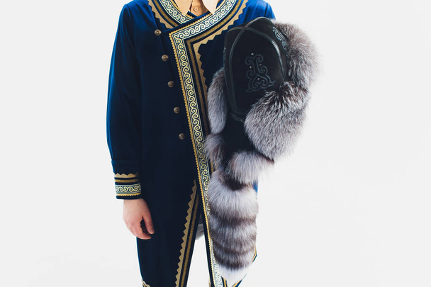 national Bashkir costumes. peoples of Russia. Tatars on white background studio. - Foto, immagini