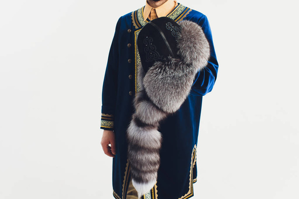 national Bashkir costumes. peoples of Russia. Tatars on white background studio. - Fotografie, Obrázek