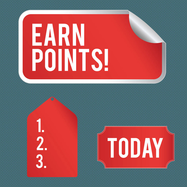 Writing note showing Earn Points. Business photo showcasing collecting scores in order qualify to win big prize Color Label Self Adhesive Sticker with Border Corner and Tag. - Photo, Image