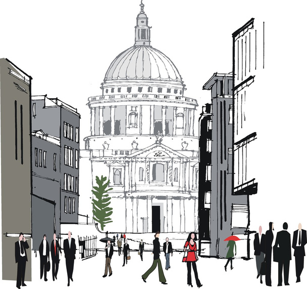 Ilustração vetorial de pedestres na área da cidade, Londres Inglaterra
 - Vetor, Imagem