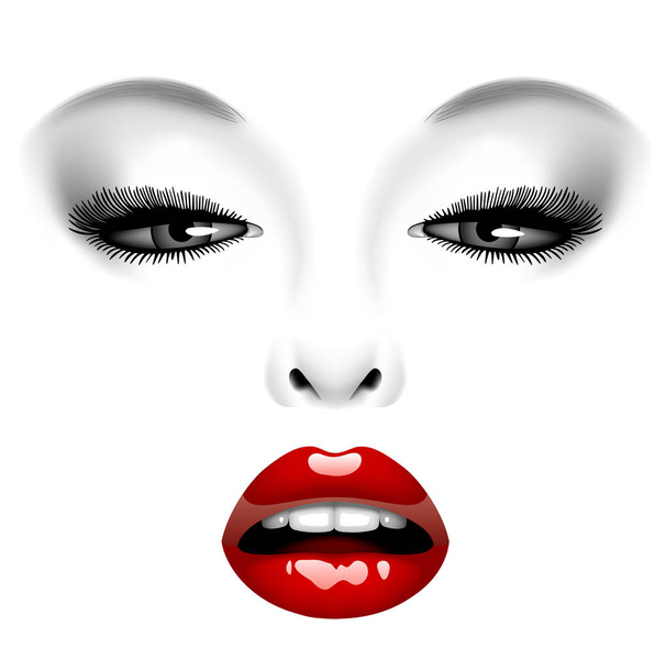 Female sensual red lips and eyes with makeup isolated on white - Vektori, kuva