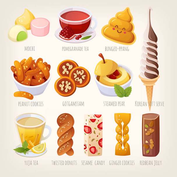 Printset van verse smakelijke zoete desserts uit de Aziatische keuken.  - Foto, afbeelding