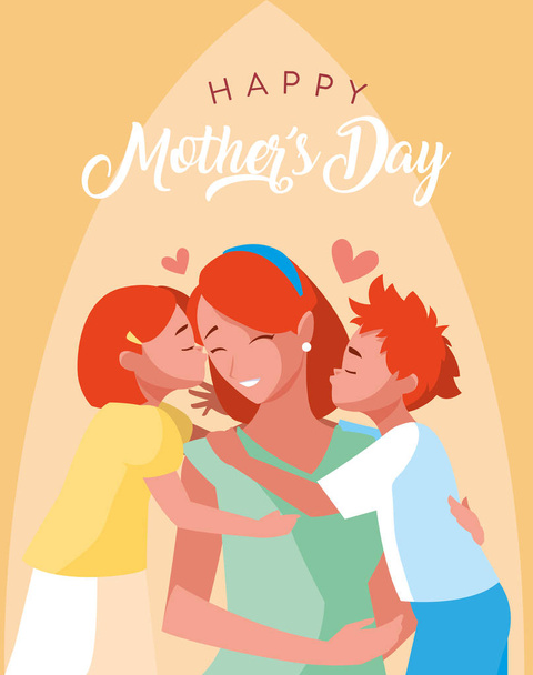 Glückliche Muttertagskarte mit Mutter und Kindern - Vektor, Bild