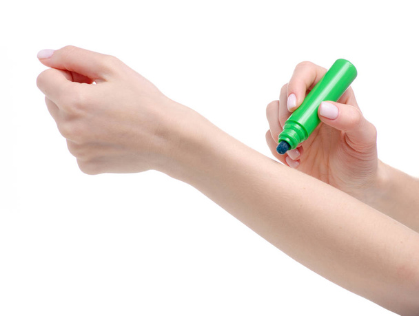 vial marker brilliant green in hand - Photo, Image
