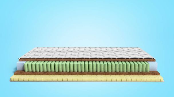mattress in the cut 3d render on blue gradient background - Foto, Bild