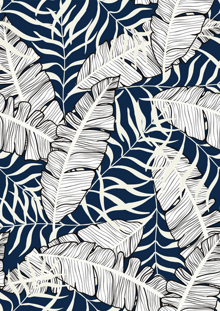 Exotic seamless pattern with tropical banana leaves. Hawaiian plants. Botanical background for covers, wallpapers and fabrics. - Vektör, Görsel