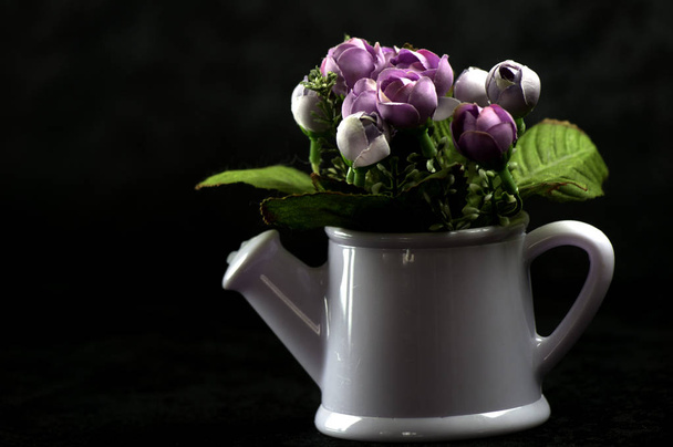 une fleur de couleur noire plantée dans des pots de fleurs sur le sol
 - Photo, image