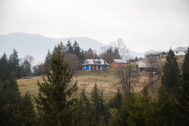 vista panorámica de las montañas cerca de Synytsi durante el día, pueblo de Verhovyna
 - Foto, Imagen
