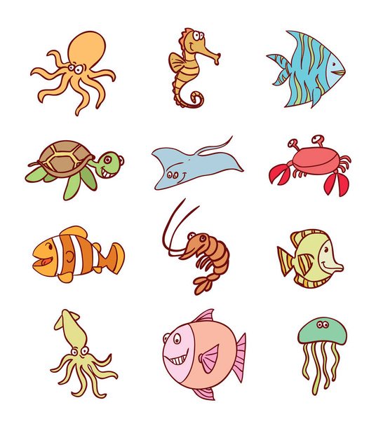 Marine life set icons, vector illustration. - Vecteur, image
