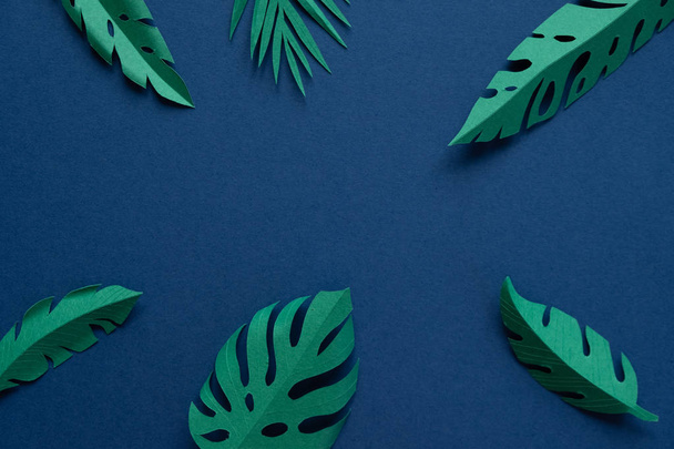 tropical leaves cut from paper on a blue background. - Valokuva, kuva