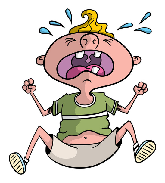 Illustrazione del cartone animato di un ragazzo che piange, urla e lancia un capriccio
. - Vettoriali, immagini