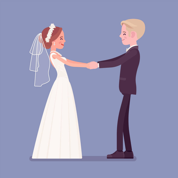 Sposo e sposo in un primo ballo su cerimonia nuziale
 - Vettoriali, immagini