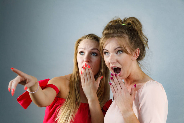 Two shocked teen women gossiping - Fotoğraf, Görsel