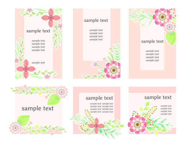 ピンクの花イラストカード、水彩風 - ベクター画像